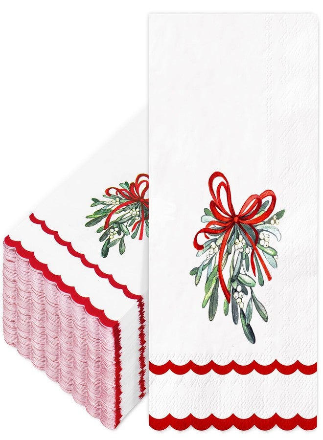Whaline 100 Pcs Christmas Guest Napkins Mistletoe Holly Scalloped Disposable Napkins Watercolor Dinner Hand Paper Napkin for Bathroom Xmas Winter Holiday Party Table Supplies - Image 1